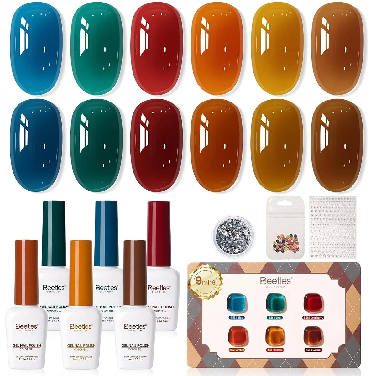 Beetles Vintage Fall Gel Nail Polish Set - 6 Stunning 9ml Bottles for DIY Salon Quality Nails, Perfect for Gifting and French Manicures