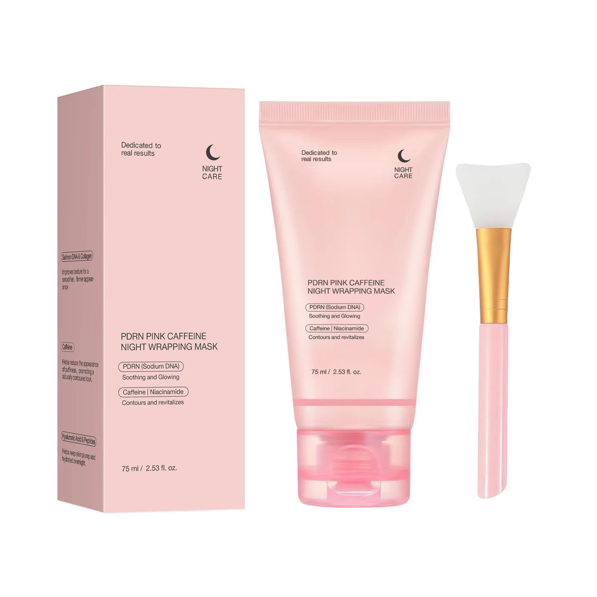 PDRN Pink Caffeine Night Wrapping Mask Hydrolyzed Collagen Overnight Facial Peel-Off Mask Hydrating Firming Moisturizing Care