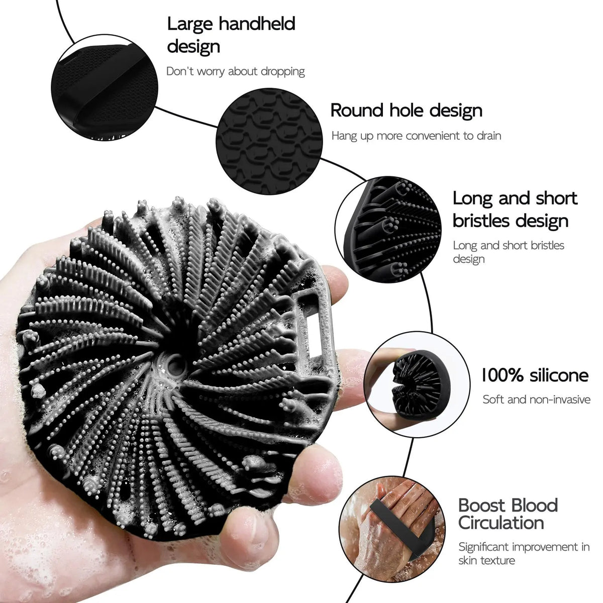 Silicone Bath Brush Set, Portable Non-Slip Skin-Friendly Face and Back Brush, Body Scrubber with Foot Scrubber, Exfoliating Bath Accessories, Body Care Tool #GLOBAL PICKS