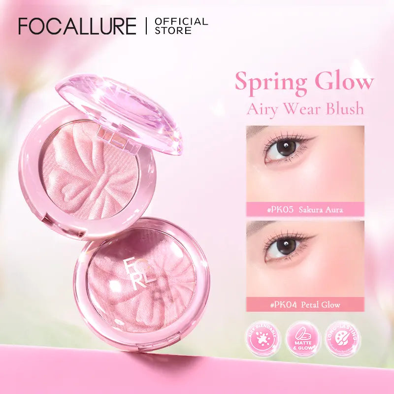 FOCALLURE Airy-Wear Embossed Blush, 55°C Baked Powder Blush, Dual Matte & Satin Finish, Buildable Ultra-Blendable, All-Day Natural Flush Daily Makeup, Multiple Shades,Sohochic