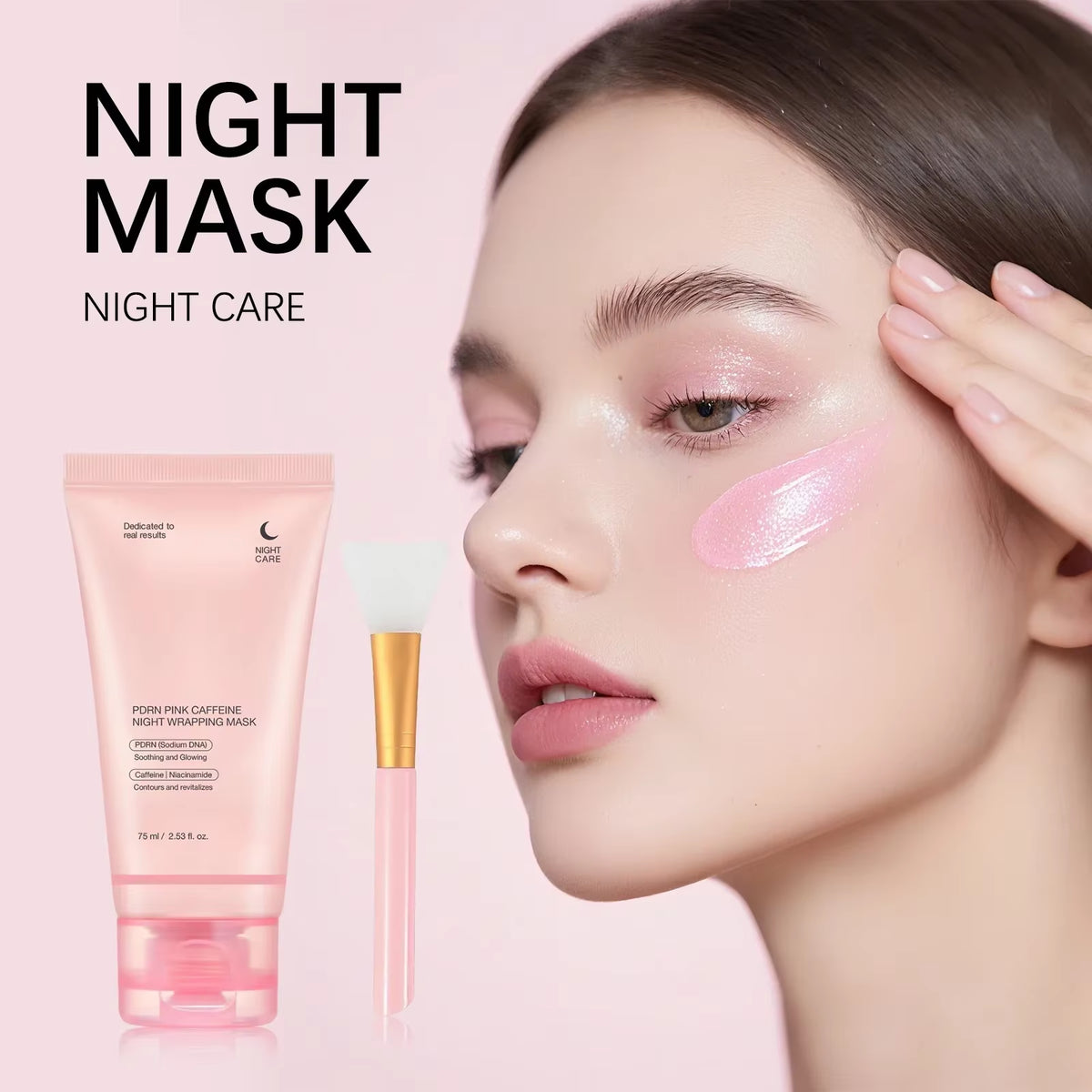 PDRN Pink Caffeine Night Wrapping Mask Hydrolyzed Collagen Overnight Facial Peel-Off Mask Hydrating Firming Moisturizing Care
