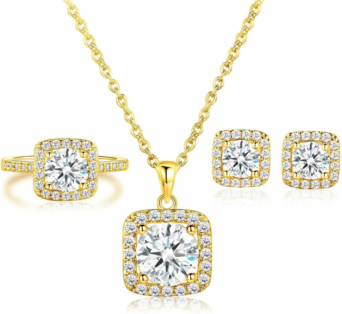 Elevate Your Elegance with the Gemsme Women's 18K Rose Gold Plated Halo Jewelry Set - Stunning Necklace, Earrings, and Ring for Every Occasion