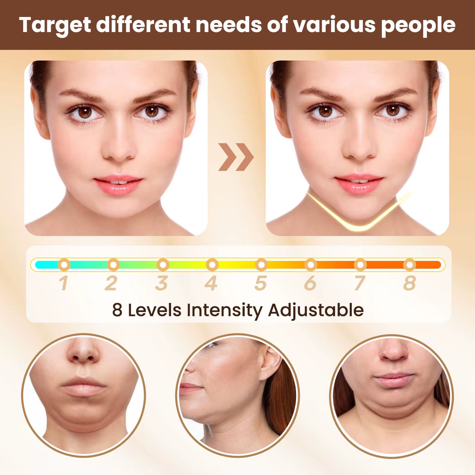 Electric V Face Lifting Beauty Device 6 Modes 8 Levels Facial Firming Massager Double Chin Removal Skin Care Tool