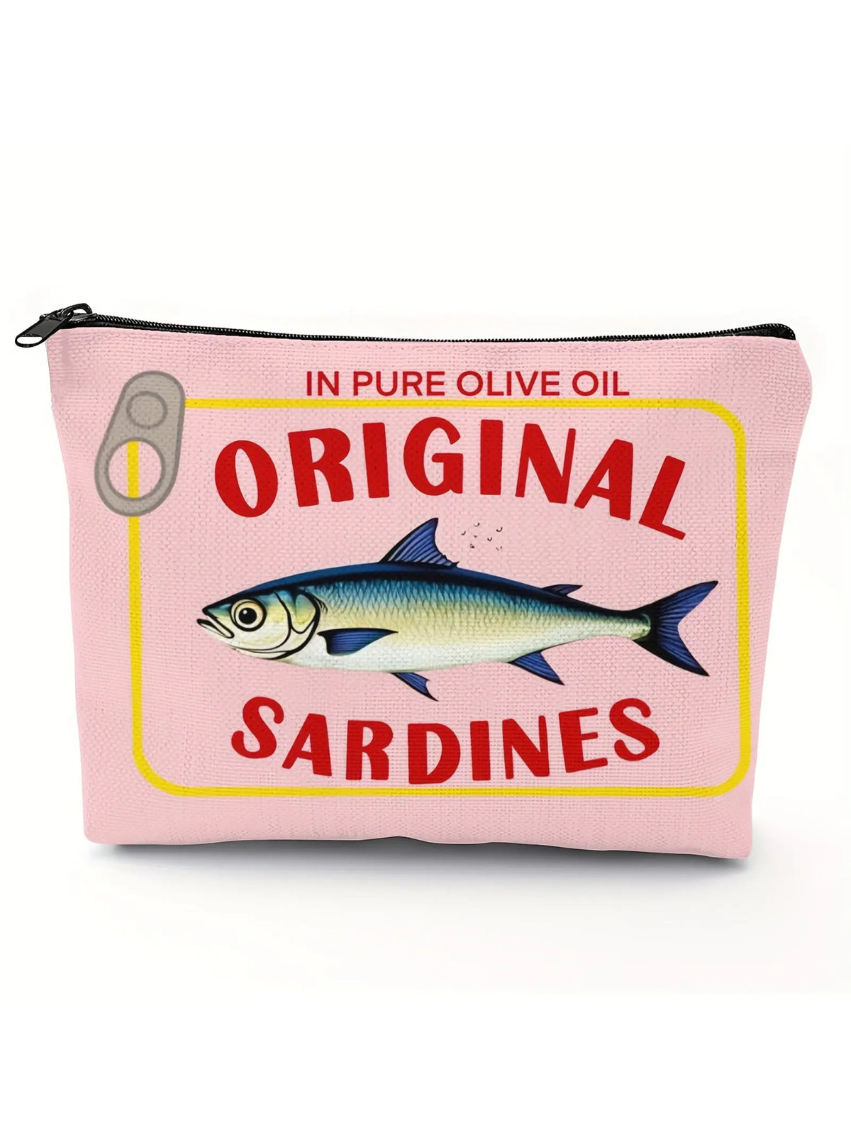 Vintage Sardine Pattern Makeup Bag, Cosmetic Bag, Foldable Zipper Pouch, Unisex Travel Organizer, Gift for All Occasions, Cartoon Design