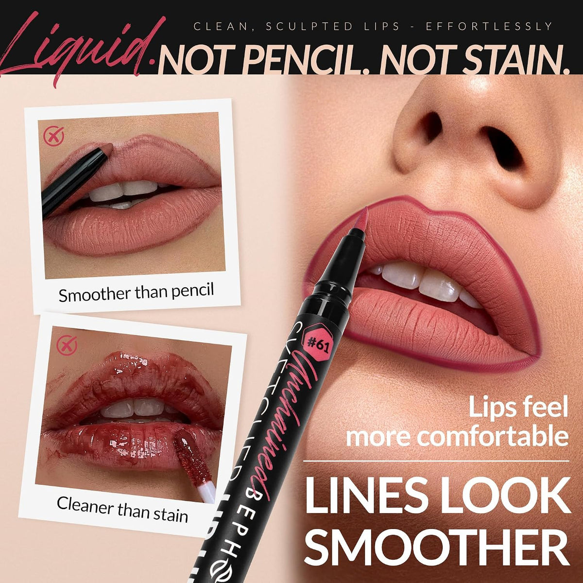 BEPHOLAN All-Day Waterproof Liquid Lip Liner and Stain - Precision Application for Beautiful Lips