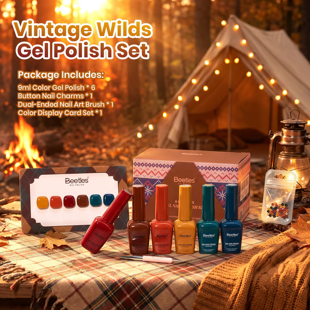 Beetles Vintage Fall Gel Nail Polish Set - 6 Stunning 9ml Bottles for DIY Salon Quality Nails, Perfect for Gifting and French Manicures
