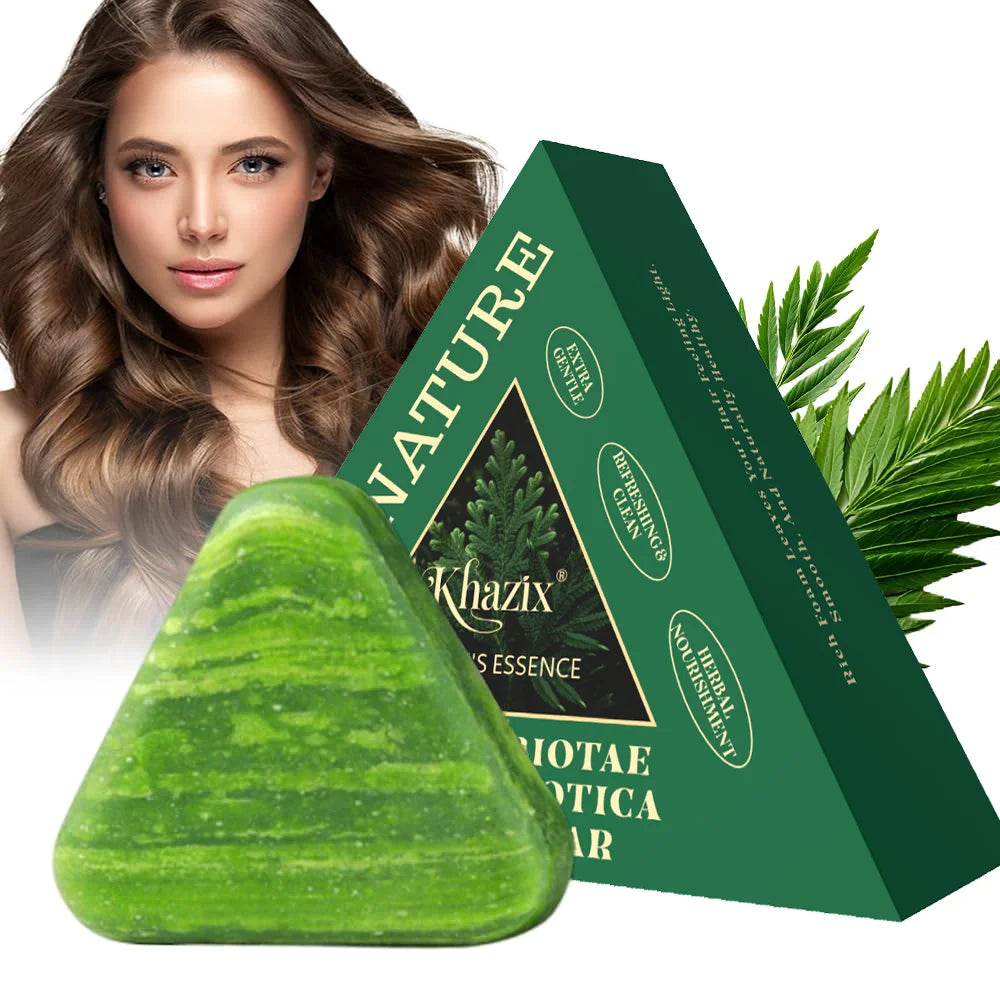 Experience Luxurious Hair Care with Our Green Triangle Soap Shampoo Bar - Infused with Natural Usman Grass and Cypress Leaf for a Calming Touch