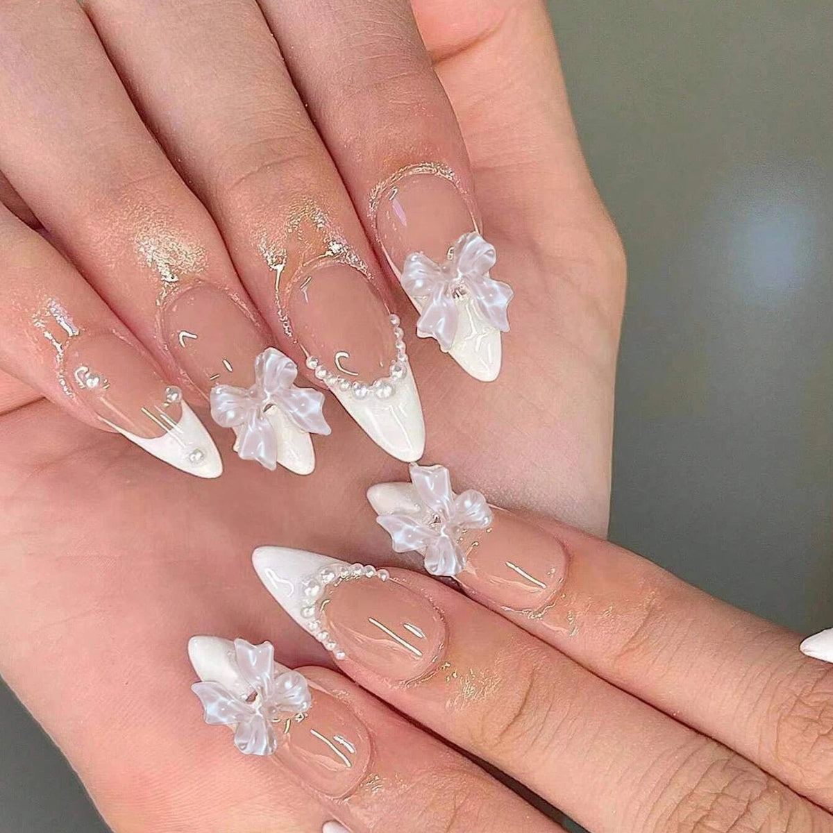 Elevate Your Style with 24Pcs Short Square Fake Nails - Cute Bride Heart White French Tips for Effortless Glam!