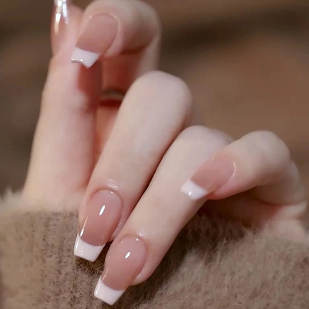 Elevate Your Style with 24Pcs Short Square Fake Nails - Cute Bride Heart White French Tips for Effortless Glam!