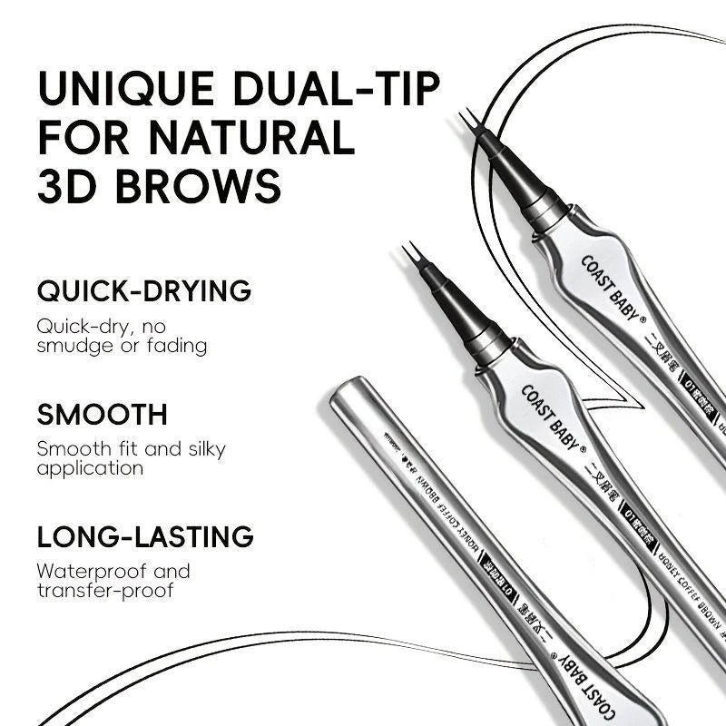 Elevate Your Brow Game with the Beginner-Friendly 2 Forks Tip Eyebrow Pen COAST BABY – Waterproof, Long-Lasting, and Smudge-Proof!