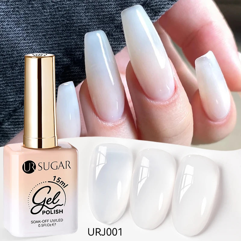 Transform Your Nails with 15ml Jelly Milky White Translucent Gel Polish - Semi-Permanent UV Nail Art Varnish for Stunning Results