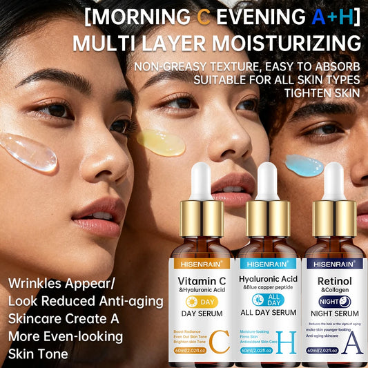 Vitamin C + Retinol + Hyaluronic Acid Serum Duo | Anti-Aging Brightening & Hydration Combo | for All Skin Type.