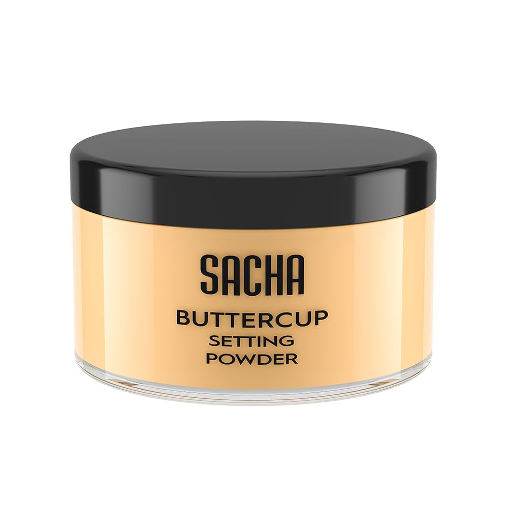 Sacha Buttercup Setting Powder for Medium to Deep Skin Tones – Translucent Loose Face Powder, Flashback-Resistant, Oil Control, Long-Wear Matte Finish (1.75 Oz)