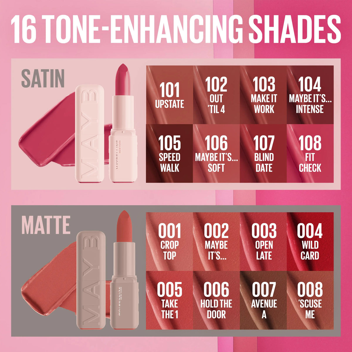 Serum Lipstick, Satin & Matte, 8H Moisture, Oil-Blend + Hyaluronic Acid, Maybelline New York