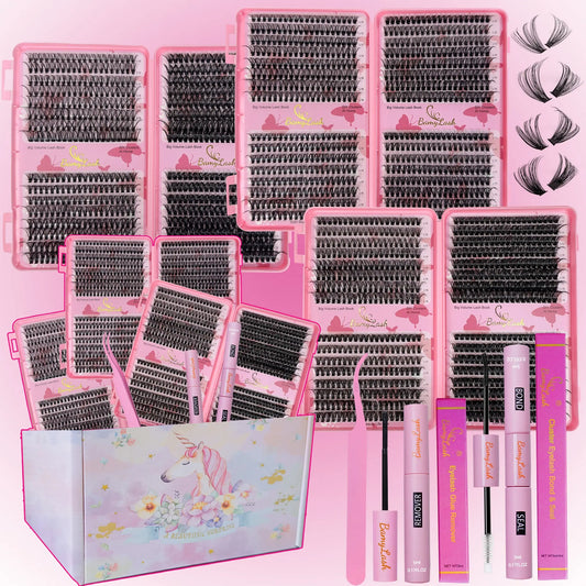 1920Pcs Mixed Styles Lash Clusters Kit (4 Boxes, 30D-60D, 10-18Mm Wispy), Portable Makeup Bag Kit with Lash Bond and Seal, Natural Studio Effect Individual Eyelashes Extensions