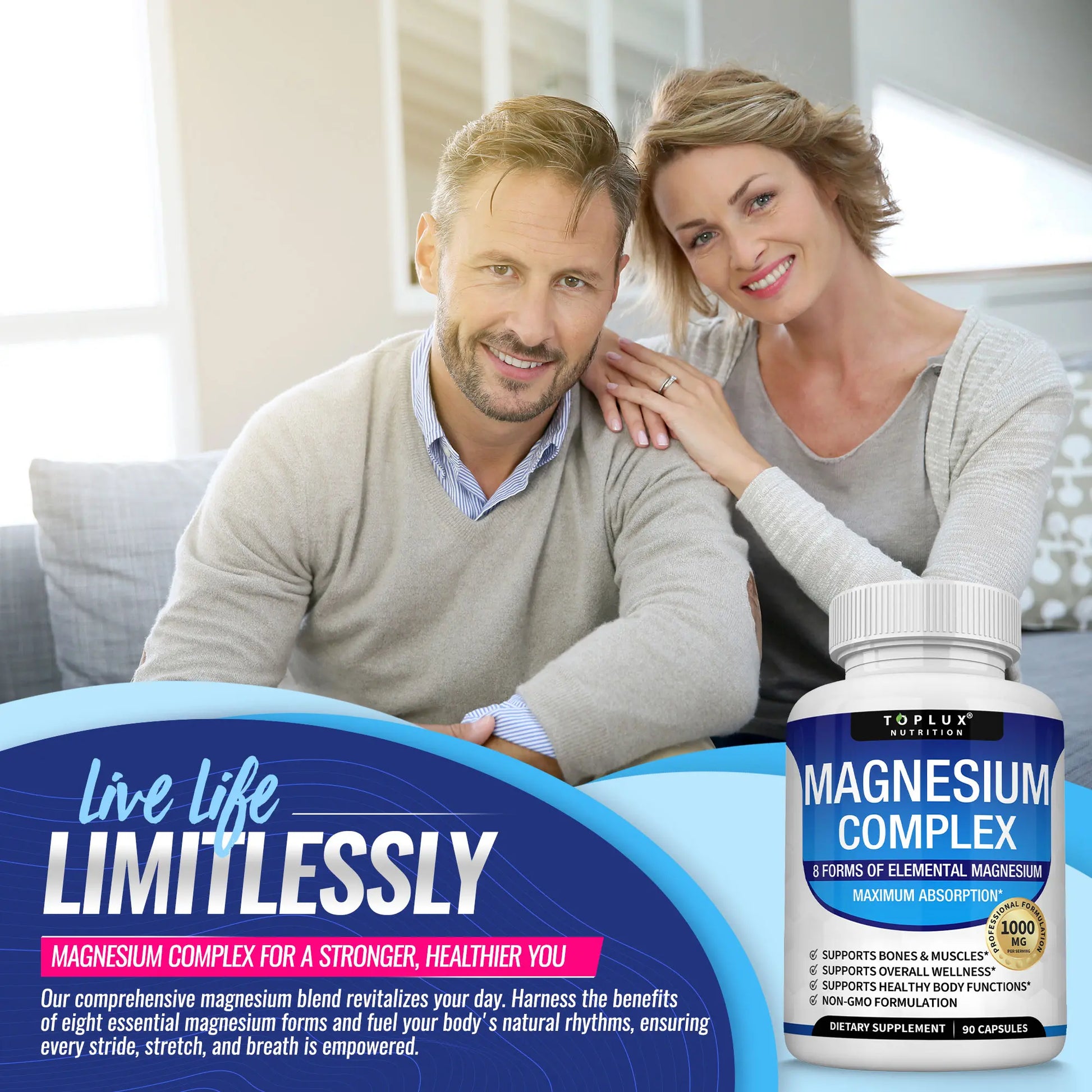 Experience Optimal Wellness with Toplux Magnesium Complex - The Essential 8-in-1 Magnesium Supplement for Restful Sleep and Muscle Support