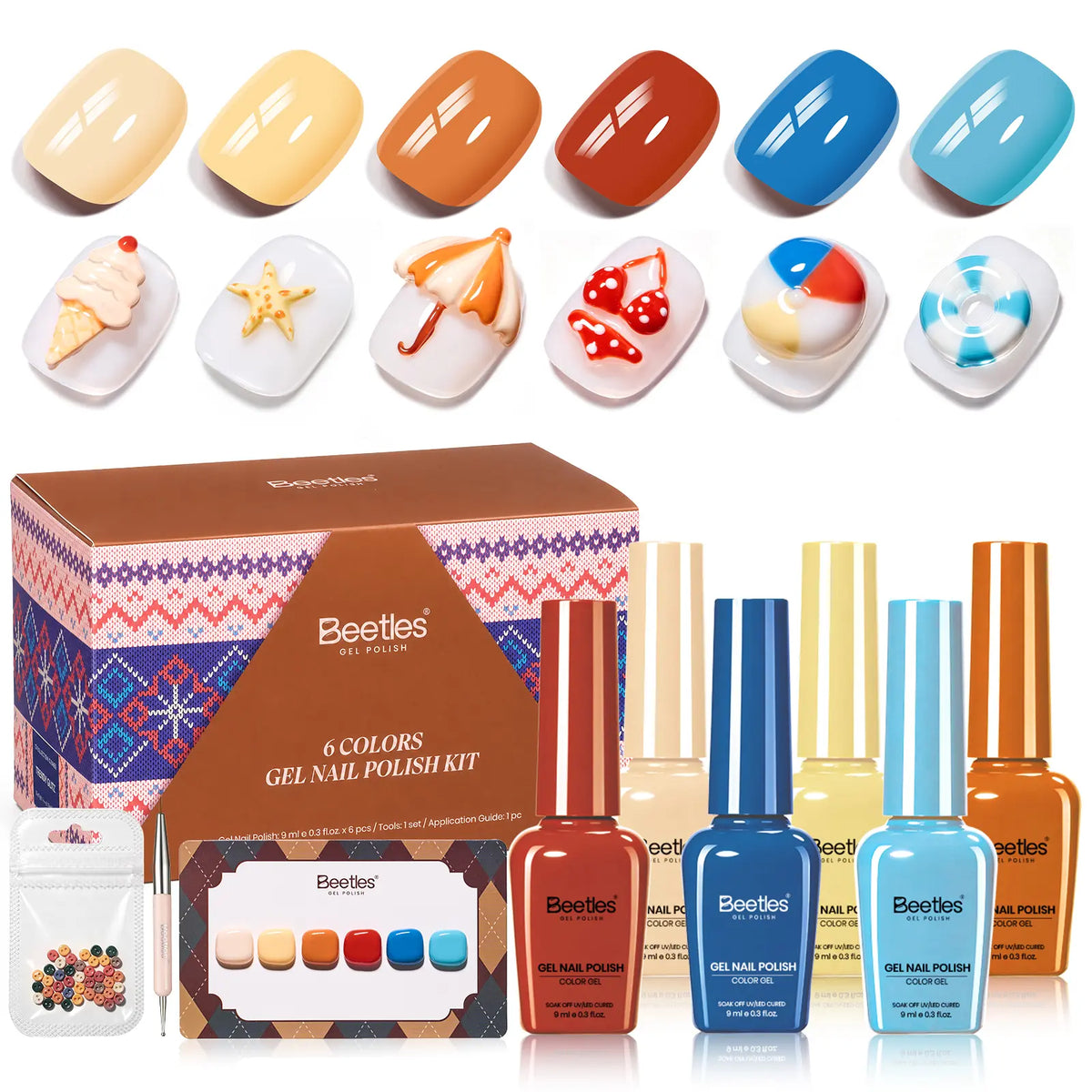 Beetles Vintage Fall Gel Nail Polish Set - 6 Stunning 9ml Bottles for DIY Salon Quality Nails, Perfect for Gifting and French Manicures