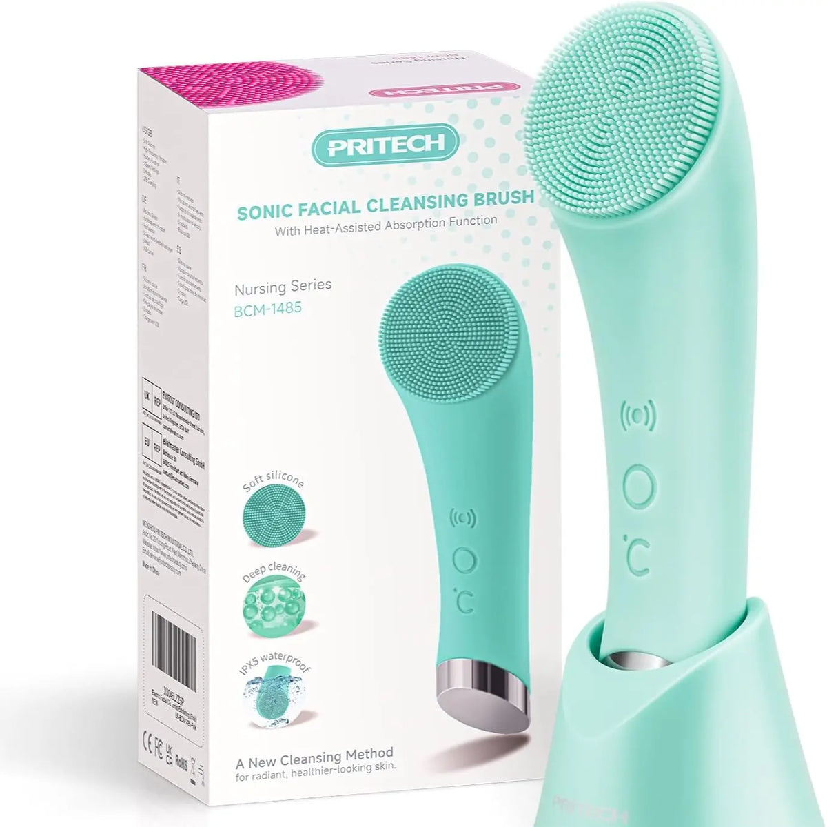 Facial Cleansing Brush, PRITECH Heatable Vibrating Face Scrubber with Massage, Silicone Face Scrubber for Women & Men, Electric Facial Cleanser for Deep Cleansing, Gentle Exfoliating Minihygieneproducts.