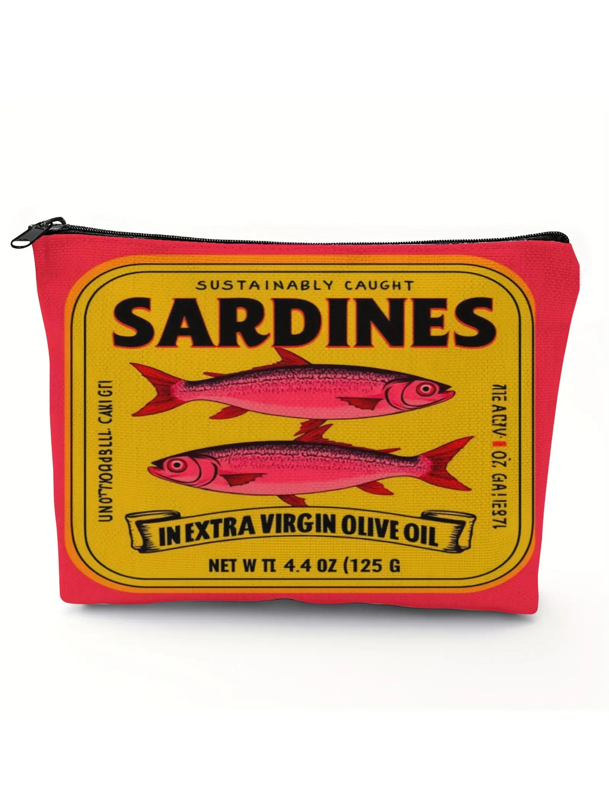 Vintage Sardine Pattern Makeup Bag, Cosmetic Bag, Foldable Zipper Pouch, Unisex Travel Organizer, Gift for All Occasions, Cartoon Design