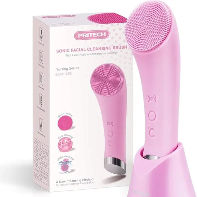 Facial Cleansing Brush, PRITECH Heatable Vibrating Face Scrubber with Massage, Silicone Face Scrubber for Women & Men, Electric Facial Cleanser for Deep Cleansing, Gentle Exfoliating Minihygieneproducts.