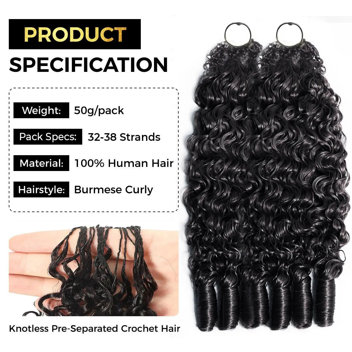 OQ HAIR Burmese Curly Crochet Hair Natural Black Machine Made Feather Crochet Human Hair Extension Miracle Knots Boho Braids #Sohochic #Tiktokshopbacktoschool #Dealsforyoudays