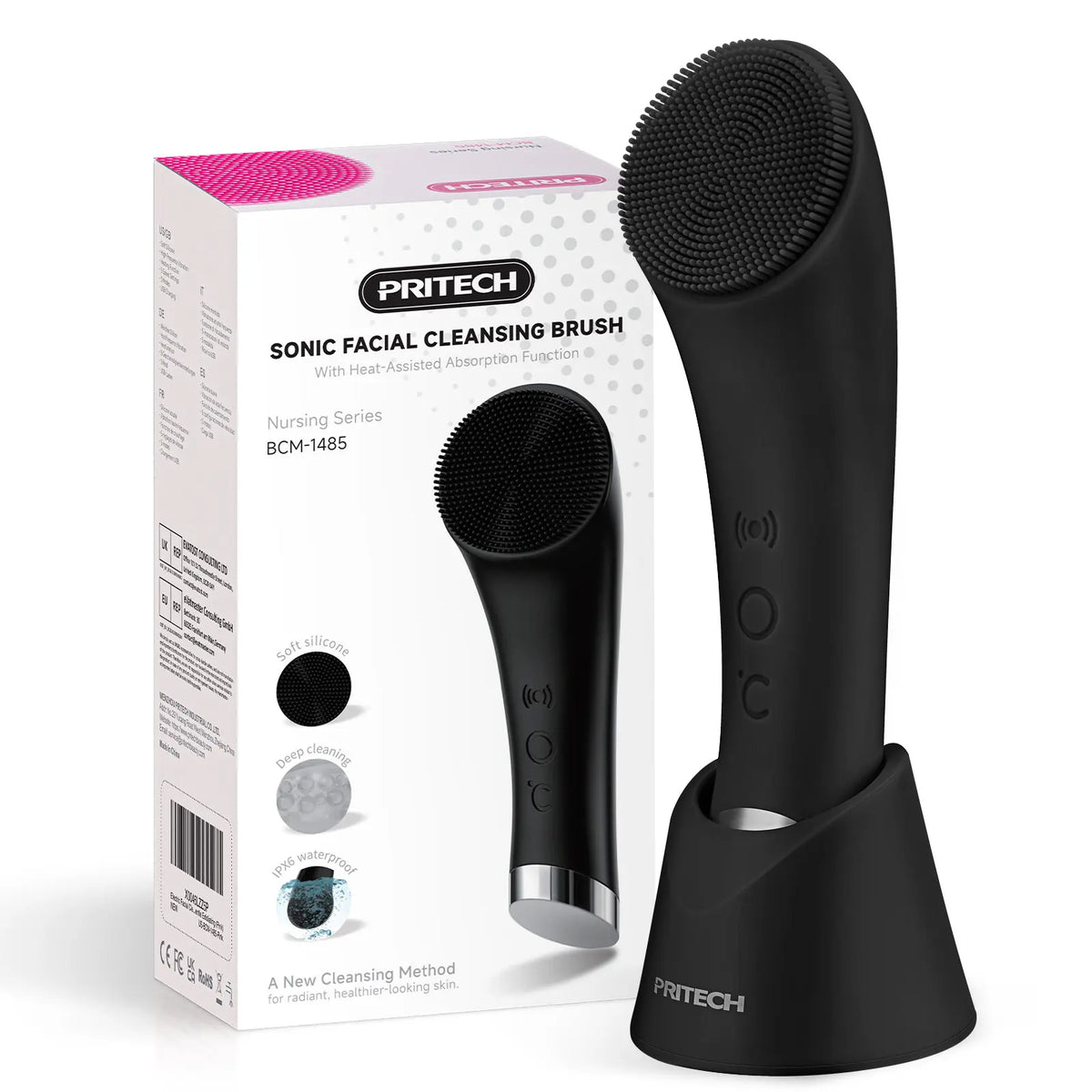 Facial Cleansing Brush, PRITECH Heatable Vibrating Face Scrubber with Massage, Silicone Face Scrubber for Women & Men, Electric Facial Cleanser for Deep Cleansing, Gentle Exfoliating Minihygieneproducts.
